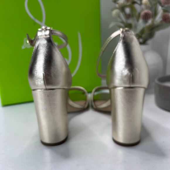 Sam Edelman Robyn Leather Ankle Strap Heel Gold I3433L4700 Women's 9.5M Tried On - Picture 4 of 11